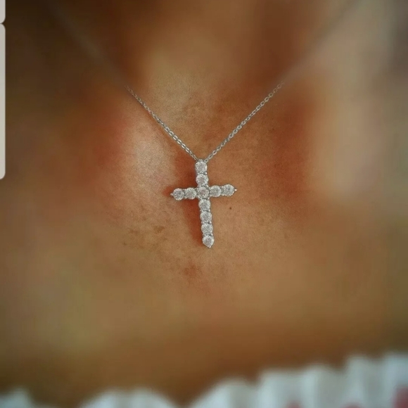 Cross Pendant Necklace with Chain 925 STAMPED Women's Men's - Picture 4 of 10